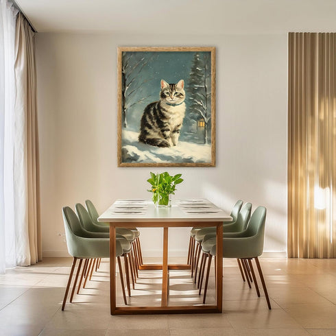Posterizer 1 pcs-cute kitty cat in snowy winter-oil painting style -3-Art for Animal Lovers-Landscape & Nature Art-Decor for Home & Office- unfram...