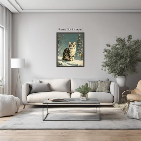 Posterizer 1 pcs-cute kitty cat in snowy winter-oil painting style -3-Art for Animal Lovers-Landscape & Nature Art-Decor for Home & Office- unfram...