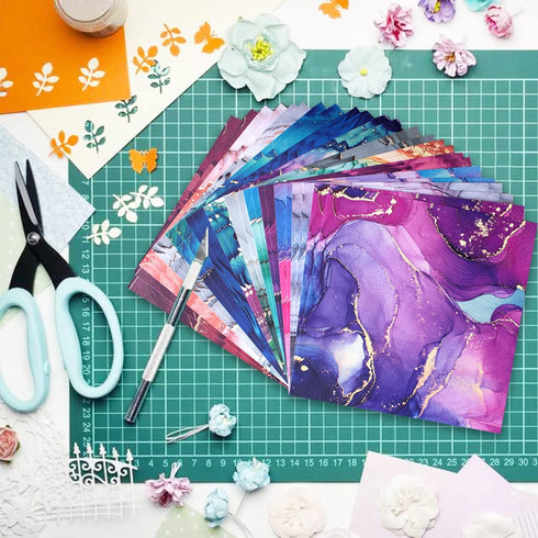 Scrapbook Paper, 24 Sheets Craft Scrapbooking Paper Pad 6x6 Marbel Desgin Single-Side Printing Junk Journal Cardstock Paper Supplies for Card Maki...