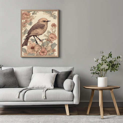 Posterizer 1 pcs- Beautiful pink bird standing on wild flowers-Art for Animal Lovers-Floral Botanical Art- Gift for Men Women Teens-Living Room B...