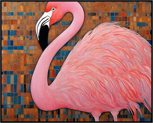Posterizer 1 pcs- mosaic stle background with pastel pink flamingo-Art for Animal Lovers- Living Room Bedroom Decor- unframed wall art...