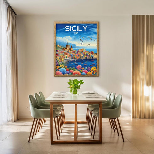 Posterizer 1 pcs-Italy Sicily Print Italy Landscape Travel Poster-Adventure Wall Art-GIft for Men Women Teens-Decor for Home & Office- unframed wa...