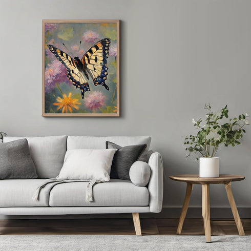 Posterizer 1 pcs- Beautiful butterfly flying over wild flwoers-Art for Animal Lovers-Floral Botanical Art- Gift for Men Women Teens-Living Room Be...