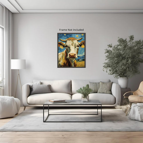 Posterizer 1 pcs- beautiful cow with starry night inspired background-Art for Animal Lovers-Gift for Art Lovers-Living Room Bedroom Decor- unframe...