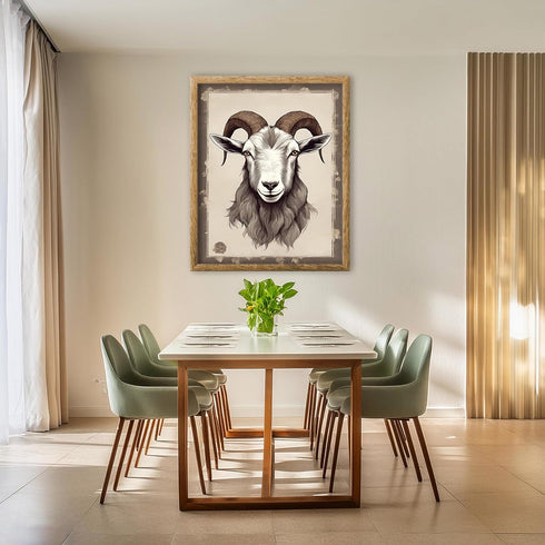 Posterizer 1 pcs- Portrait of a goat in a brown frame-Art for Animal Lovers- Gift for Men Women Entrepreneur Teens-Living Room Bedroom Decor- unfr...