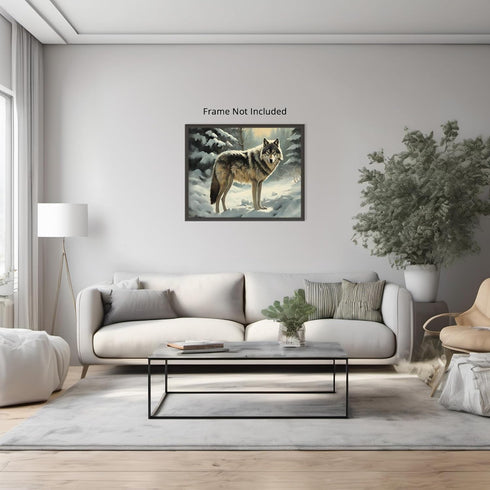 Posterizer 1 pcs-gray wolf in snowy wintery nature-oil painting style 1-Art for Animal Lovers-Landscape & Nature Art-Decor for Home & Office- unfr...
