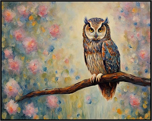 Posterizer 1 pcs- beautiful owl sitting on a tree with wild flowers around-Art for Animal Lovers-Landscape & Nature Art- Living Room Bedroom Decor...