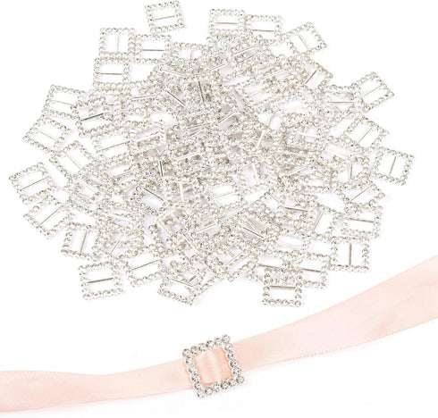 AUEAR, 50 Pack 15mm Christmas Square Rhinestone Slide Buckles Invitation Ribbon Slider Belt Craft for DIY Wedding Supply Gift Wrap (Silver)...