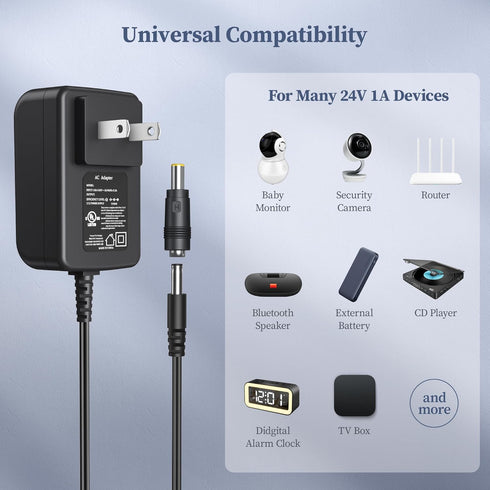 24V 1A Power Supply 24 Volt Charger 1000mA 24W Max Regulated Switching AC to DC Cord Adapter with 10 Replacement Connector 100V - 240V Input Adapt...