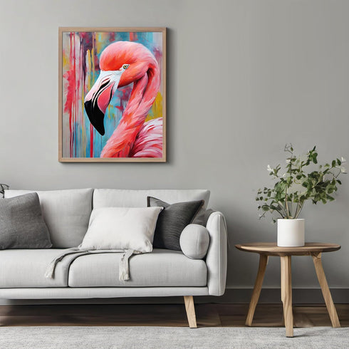 Posterizer 1 pcs- oil painting style pink flamingo close up-Art for Animal Lovers-Gift for Art Lovers-Living Room Bedroom Decor- unframed wall art...