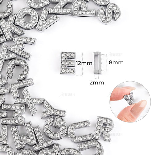AUEAR, 52 Pack Silver A-Z 8mm Full Rhinestone Slide Crystal Alphabet Alloy Letter Charm for Bracelets Necklace Wristbands DIY Jewelry Making...