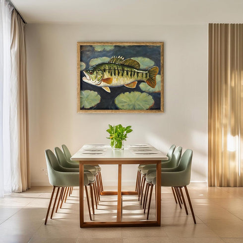 Posterizer 1 pcs- little bass fish near lily pads-Art for Animal Lovers-Landscape & Nature Art- Living Room Bedroom Decor- unframed wall art...