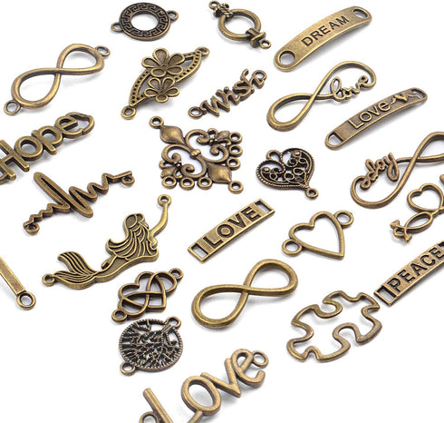 Words Connector Charms, 50 Pieces Mixed Word Letter Connector Pendant Infinity Symbol Link Charms for DIY Necklace Bracelet Jewelry Making - Antiq...