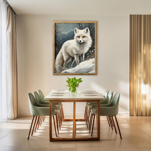 Posterizer 1 pcs-white arctic fox in snowy winter scene-oil painting style 7-Art for Animal Lovers-Landscape & Nature Art-Decor for Home & Office-...