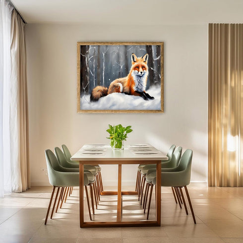 Posterizer 1 pcs-cute red fox in snowy nature in oil painting style-2-Art for Animal Lovers-Landscape & Nature Art-Decor for Home & Office- unfram...