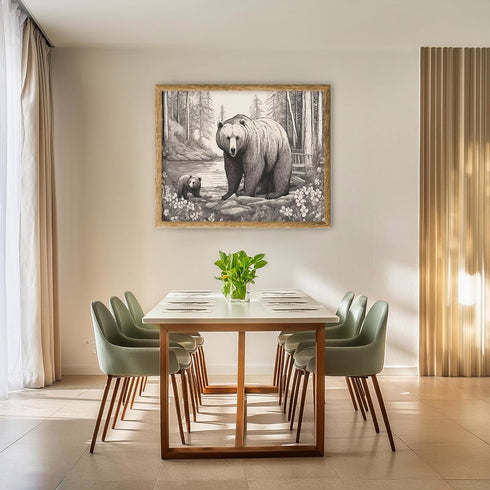 Posterizer 1 pcs- Cute bear with its cub in nature-Art for Animal Lovers-Landscape & Nature Art- Gift for Men Women Entrepreneur Teens-Decor for H...