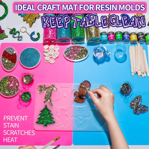 LEOBRO Silicone Mat for Resin Molds, 2 PCS 15.7" x 11.7" Playdough Mat, Silicone Mats for Crafts, Jewelry Resin Molds Mats, for Resin, Clay, Paint...