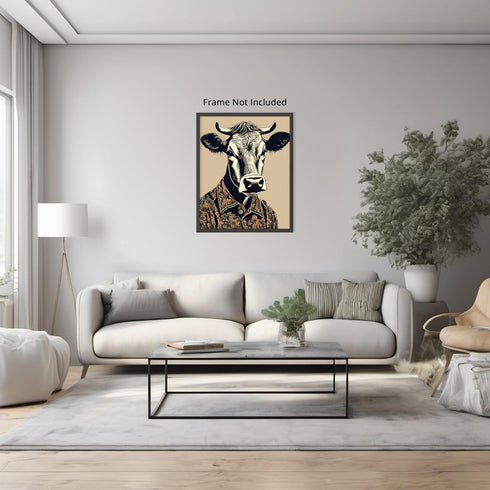 Posterizer 1 pcs-serious cow wearing chic clothes-Art for Animal Lovers-Abstract & Modern Art-Decor for Home & Office- unframed wall art...