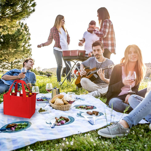 PATIKIL 6 Bottle Wine Carrier Tote Bag, 2 Pack Wine Bottle Carrying Bag with Divider Reusable Wine Storage Bag Felt Grocery Bags Portable Gift Bag...