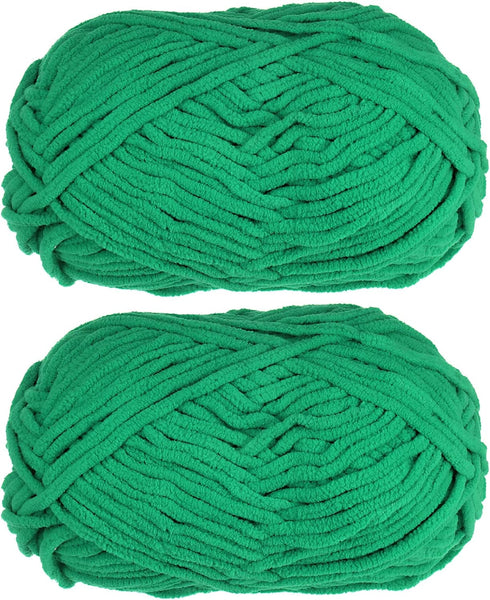 2Skeins Chenille Yarn Blanket Yarn 2x100g/7.1oz #6 Super Bulky Polyester Soft Knitting for Crochet Weaving Bag Scarf Hat, Green......