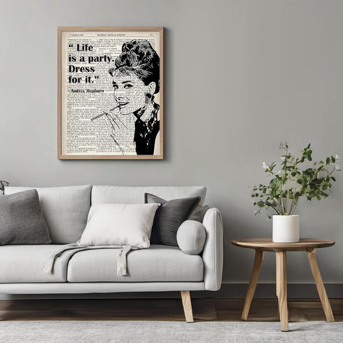 Posterizer 1 pcs-Life is a Party-Audrey Hepburn quote-Quotes and Poems-Famous Figures Art Collection-Decor for Home & Office- UNFRAMED Wall Art...