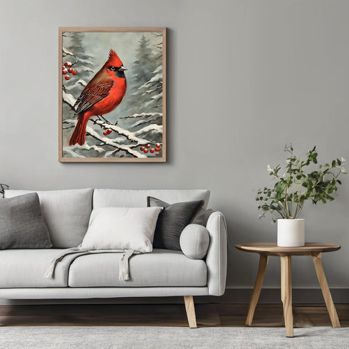 Posterizer 1 pcs-little bird in snowy winter scene-oil painting style -4-Art for Animal Lovers-Landscape & Nature Art-Decor for Home & Office- unf...