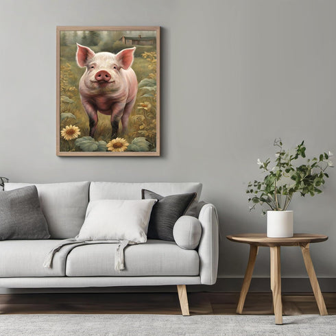 Posterizer 1 pcs- Cute pig in the middle of wild yellow flowers-Art for Animal Lovers-Floral Botanical Art- Gift for Men Women Teens-Living Room B...