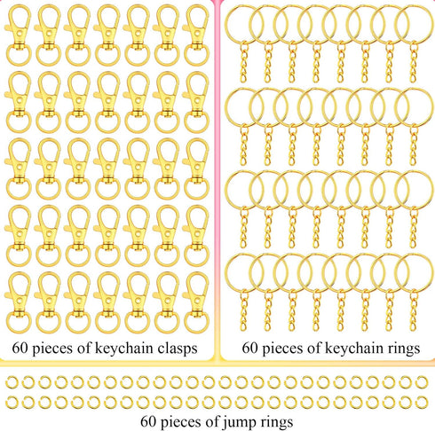 Keychain Rings for Crafts, Selizo 120pcs Gold Keychain Hardware Includes 60pcs Key Chain Hooks and 60pcs Key Rings for Keychains, Acrylic Blanks a...