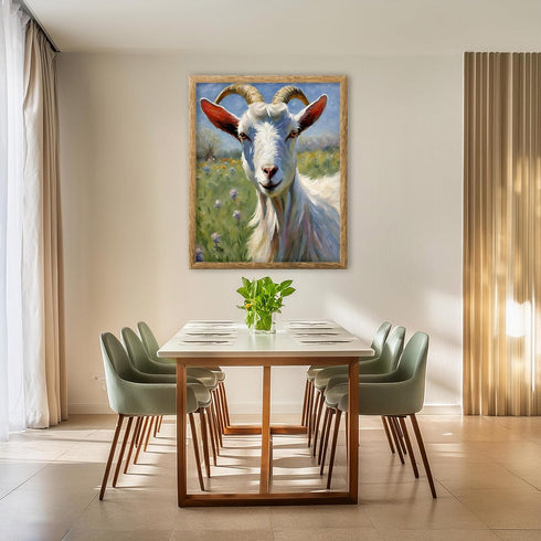 Posterizer 1 pcs- White goat with a background of purple flowers-Art for Animal Lovers-Floral Botanical Art- Gift for Men Women Teens-Living Room...