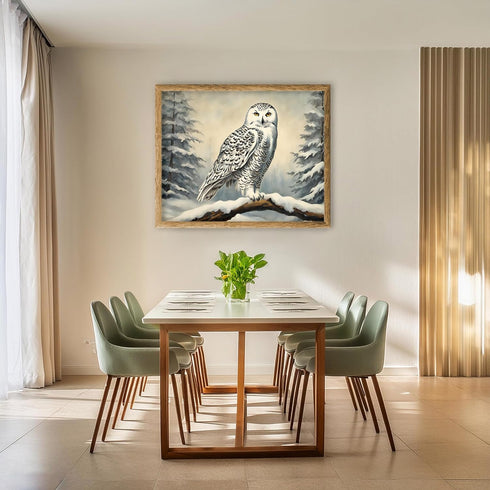 Posterizer 1 pcs-snowy winter scene of a white owl-oil painting style 4-Art for Animal Lovers-Landscape & Nature Art-Decor for Home & Office- unfr...