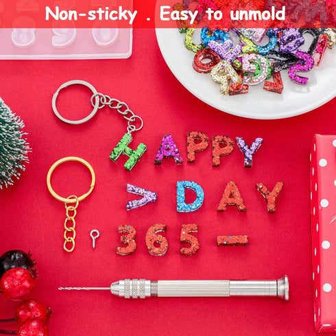 2 Pieces Alphabet Letter Resin Molds Backward Kit, Reusable Letter Number Silicone Resin Mold for Epoxy Casting with Keychain, Pin Vise Hand Drill...