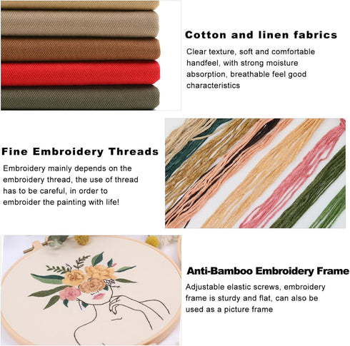 yueton 1 Pack Embroidery Started Kit Adult Beginner Cross Stitch Kits with Patterns, Instruction, Hoop, Colored Threads, Needles...