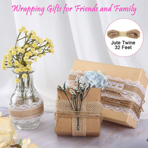 4 Rolls Burlap Ribbon Lace Roll Crafts Ribbon with 32 Feet Twine Rope for Wedding Christmas Decoration DIY Handmade Crafts, 5.5 Yards for Each Rol...