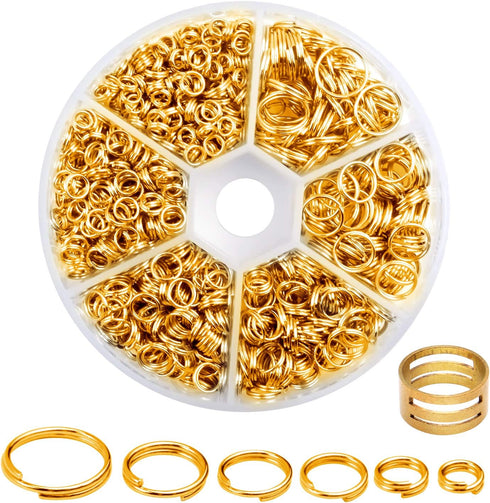 Aylifu Iron Split Rings, 1 Box (100g) 6 Sizes Double Loop Jump Ring Small Split Key Rings Connector with Opener Tool for DIY Jewelry Making - Gold...