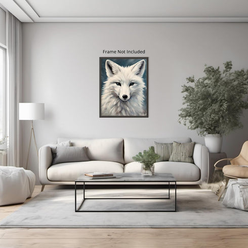 Posterizer 1 pcs-white arctic fox in snowy winter scene-oil painting style 13-Art for Animal Lovers-Landscape & Nature Art-Decor for Home & Office...