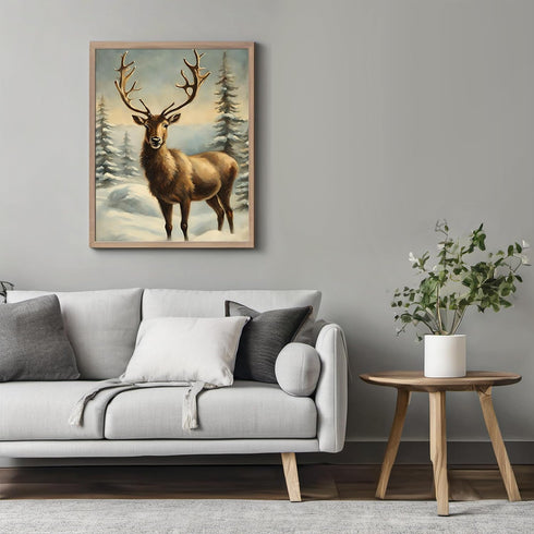 Posterizer 1 pcs-majestic deer in snowy winter scene-oil painting style-16-Art for Animal Lovers-Landscape & Nature Art-Decor for Home & Office- u...