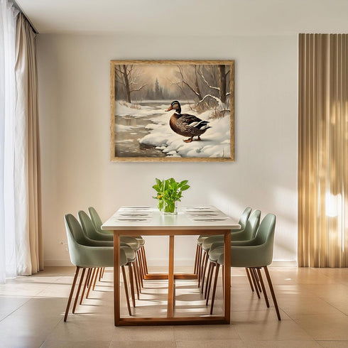 Posterizer 1 pcs-duck in snowy winter nature-oil painting style 2-Art for Animal Lovers-Landscape & Nature Art-Decor for Home & Office- unframed w...
