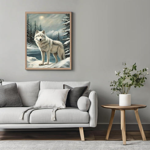 Posterizer 1 pcs-white arctic wolf in snowy nature-oil painting style -4-Art for Animal Lovers-Landscape & Nature Art-Decor for Home & Office- unf...