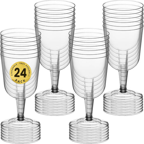 DecorRack 24 Wine Glasses, 6 Oz -BPA Free- Plastic Party Wine Cups, Perfect for Outdoor Parties, Weddings, Picnics, Stackable, Reusable, Disposabl...