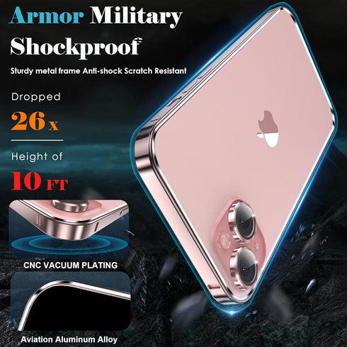 YMHML 3 in 1 Case for iPhone 15 Titanium Frame with Screen Protector and Camera Lens Protector Tempered Glass, Metal Bumper Slim Hard Straight Edg...