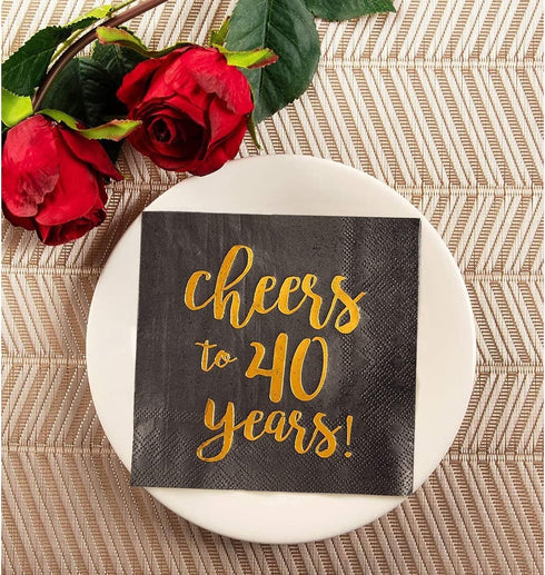 BLUE PANDA 40th Birthday Napkins - 50-Pack 3-Ply 5 x 5 in Black & Gold Foil - Cheers to 40 Years Design for 40th Birthday & Anniversary Parties...