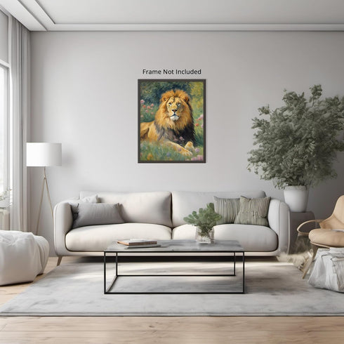 Posterizer 1 pcs- A lion lying in between flowers and grass-Art for Animal Lovers-Floral Botanical - Gift for Men Women Entrepreneur Teens-Living ...