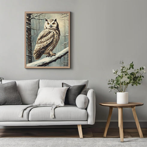 Posterizer 1 pcs-owl in nature-winter snowy scene in oil painting style-14-Art for Animal Lovers-Landscape & Nature Art-Decor for Home & Office- u...