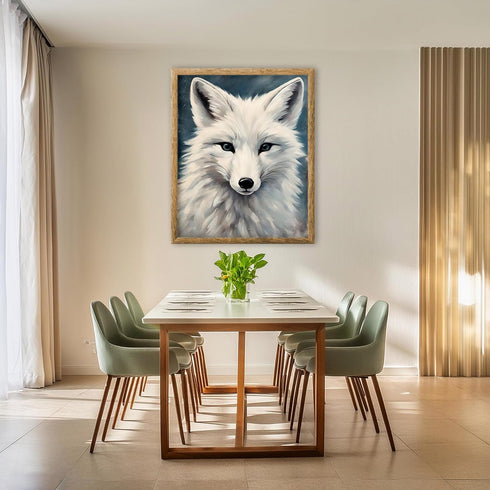 Posterizer 1 pcs-white arctic fox in snowy winter scene-oil painting style 13-Art for Animal Lovers-Landscape & Nature Art-Decor for Home & Office...