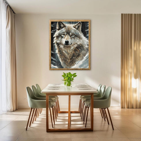 Posterizer 1 pcs-gray wolf in snowy wintery nature-oil painting style -7-Art for Animal Lovers-Landscape & Nature Art-Decor for Home & Office- unf...