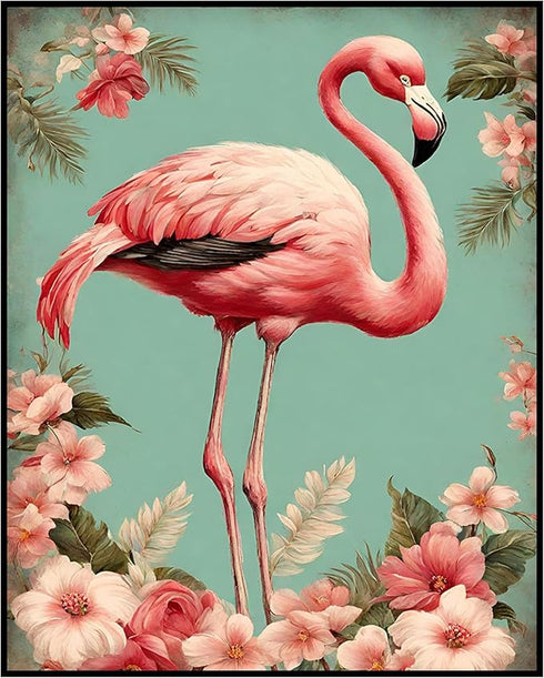 Posterizer 1 pcs-abstract retro design of flowers and flamingo 3-Art for Animal Lovers-GIft for Men Women Teens- Retro Art-Decor for Home & Office...