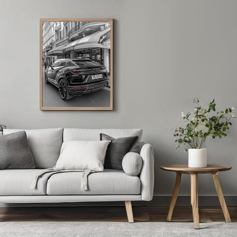 Posterizer 1 pcs-modern chic black car passing by luxury stores 1-Photography Art- Gift for Women, Fashionistas, Designer Fashion Fans-Decor for H...