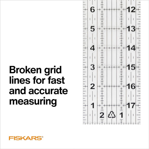 Fiskars Sewing Ruler - 3" x 18" Acrylic Ruler - Sewing and Quilting Ruler with Gridlines - Arts and Craft Supplies - Clear...