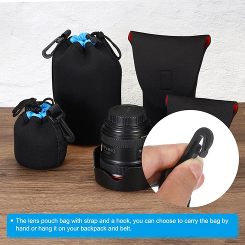 PATIKIL Camera Lens Bag, 2 Pcs 2.8" IDx3.9 H Drawstring Lens Pouch with Thick Protective Neoprene, Lens Case for DSLR Camera Lens, Water Coffee Cu...