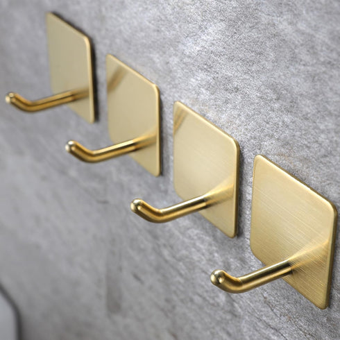 YIGII Adhesive Towel Hooks/Bathroom Hook, Gold Self Adhesive Hooks Heavy Duty Coat Hooks 4-Packs, Non-Punching for Hanging Robes Clothes Hats Stic...